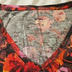 Sonoma The Everyday Tee Floral Red, Orange, Pink & Black size 1X